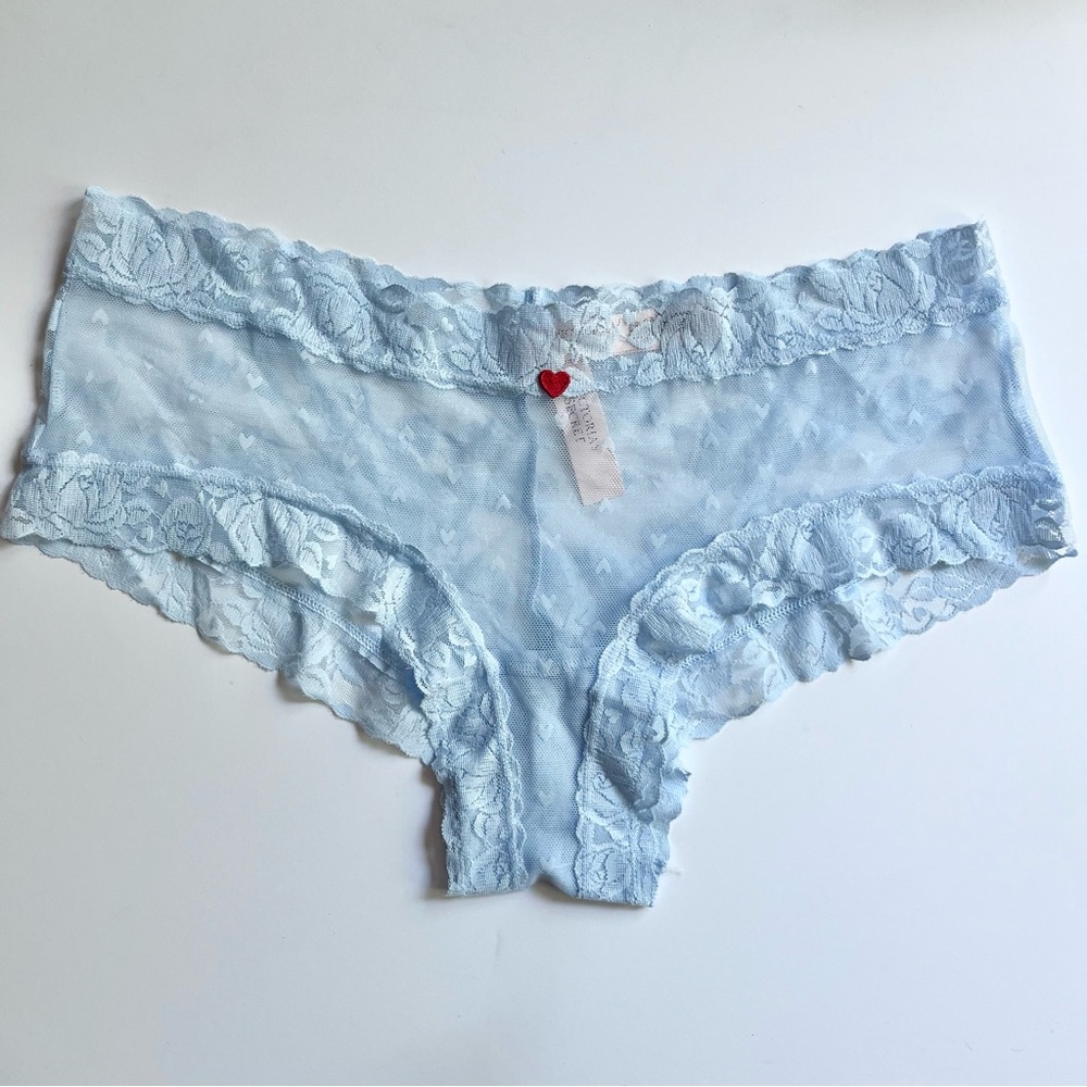 Victoria’s Secret Cheeky Lace Panty Light Blue Heart NWT L